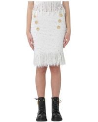 Balmain - Mini-Rock Aus Tweed Mit Fransen - Lyst