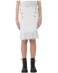 Balmain - Mini Tweed Rok Met Franjes - Lyst
