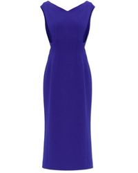 Jil Sander - Kleedjes ,Blauw ,Waist Dart Midi-Jurk - Lyst