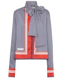 Balmain - Camicia con colletto a fiocco e sciarpa monogramma - Lyst