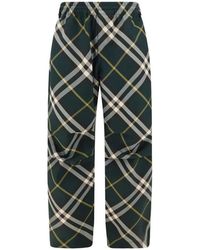 Burberry - Broeken ,Groen ,Polyester Broek Met Trekkoord En Ruitpatroon Met Zakken Met Ritssluiting - Lyst