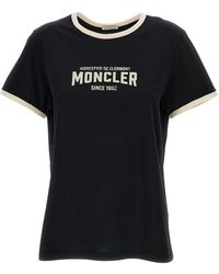 Moncler - Tops ,Zwart ,Katoen Logo Print Katoenen T-Shirt - Lyst