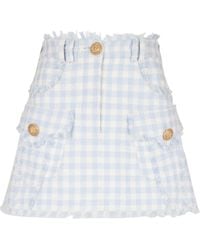 Balmain - Rokken ,Blauw ,Tweed Gingham Tweed A-Lijn Rok - Lyst