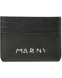 Marni - Accessoires ,Zwart ,Leer Leren Kaarthouder Portemonnee - Lyst