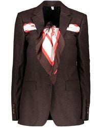 Burberry - Jassen ,Bruin ,Wol Gestructureerde Blazer Met Contrasterende Details - Lyst