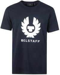 Belstaff - Tops ,Blauw ,Katoen Zwart Katoenen Jersey T-Shirt Met Logo - Lyst