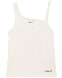 AMISH - Asymmetrische Geribbelde Top Met Micrologo - Lyst
