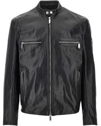 DSquared² - Jassen ,Zwart ,Leer Jas Met Ritssluiting - Lyst