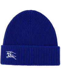 Burberry - Accessoires ,Blauw ,Kasjmier Geribbelde Cashmere Beanie - Lyst