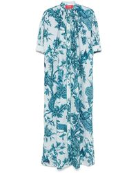 F.R.S For Restless Sleepers - F.R.For Restless Sleepers, ,Kleedjes ,Blauw ,Blauwe Bloemenprint Jurk Met Knoopsluiting - Lyst