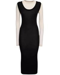 Marni - Zwart & Wit Wol Midi Jurk - Lyst