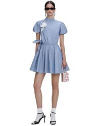 Self-Portrait - Kleedjes ,Blauw ,Katoen Cotton Tie Side Mini Dress - Lyst