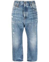 R13 - Jeans ,Blauw ,Denim Blauwe Drop Crotch Cropped Denim Jeans - Lyst