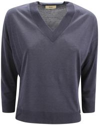 Herno - Truien & Vesten ,Blauw ,V-Neck Truien - Lyst