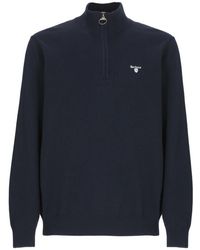 Barbour - Truien & Vesten ,Blauw ,Katoen Blauwe Katoenen Trui Met Rits - Lyst
