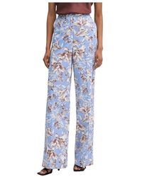 Liu Jo - Broeken ,Veelkleurig ,Katoen Floral Print Wide Broeken - Lyst