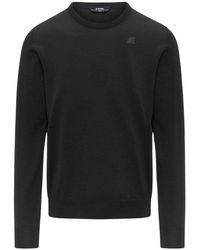 K-Way - Schwarzer Merinowoll Rundhals Pullover - Lyst
