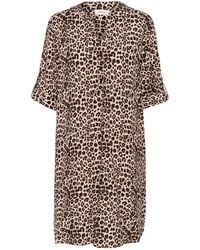 Cream - Kleedjes ,Bruin ,Luipaardprint Jurk Met V-Hals - Lyst