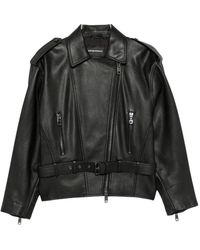 Emporio Armani - Leren Bikerjack Met Riem - Lyst