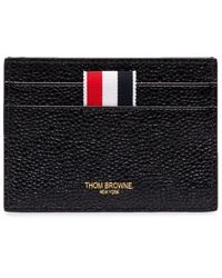 Thom Browne - Zwarte Leren Kaarthouder Met Logo - Lyst