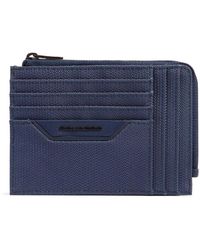 Piquadro - Accessoires ,Blauw ,Leer Kaarthouder Portemonnee Met Ritsvak Voor Munten - Lyst