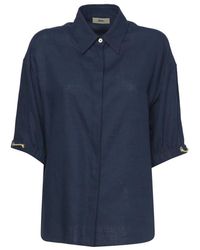 Herno - Overhemden ,Blauw ,Linnen Shirt Met Knoopsluiting - Lyst