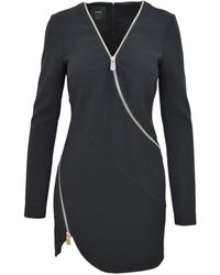 Pinko - Kleedjes ,Zwart ,Crepe Stretch Jurk Met Metalen Rits - Lyst