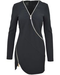 Pinko - Kleedjes ,Zwart ,Crepe Stretch Jurk Met Metalen Rits - Lyst