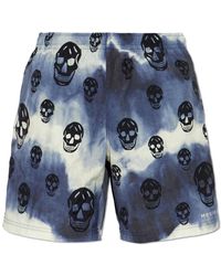 McQueen - Badmode ,Blauw ,Satijn Tie-Dye Skull Zwemshorts - Lyst