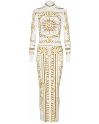 Balmain - Langes Bodycon-Kleid Mit Foulard-Print - Lyst