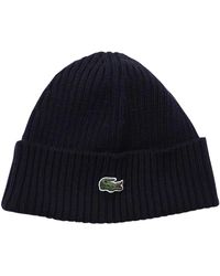Lacoste - Accessoires ,Blauw ,Wol Klassieke Geribbelde Gebreide Muts Voor Dagelijks Gebruik - Lyst
