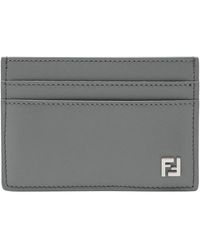 Fendi - Accessoires ,Grijs ,Katoen Ff Squared Card Holder - Lyst