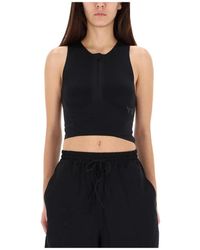 Y-3 - Tops ,Zwart ,Polyester Cropped Tanktop Met Rits Aan De Voorkant - Lyst