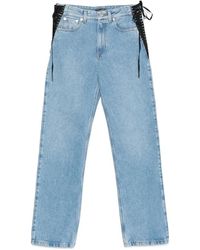 Mugler - Blauwe Katoenen Jeans Met Vetersluiting - Lyst