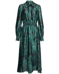 Etro - Kleedjes ,Groen ,Polyester Paisley Print Shirtdress Met Lange Mouwen En Plooien - Lyst