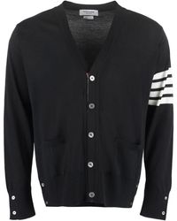 Thom Browne - Gestreepte Merino Wol Cardigan Met Driekleurig Detail - Lyst
