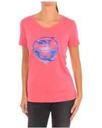 North Sails - Tops ,Roze ,Katoen T-Shirt Met Korte Mouwen En Geribbelde Hals - Lyst