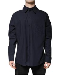 Dolce & Gabbana - Overhemden ,Blauw ,Katoen Gouden Katoenen Overhemd - Lyst