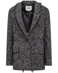 MSGM - Jassen ,Zwart ,Pailletten Bouclé Blazer Met Micro Pailletten - Lyst
