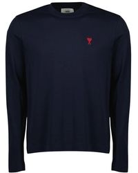 Ami Paris - Truien & Vesten ,Blauw ,Katoen Ami De Coeur Long Sleeve T-Shirt - Lyst