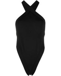 Saint Laurent - Tops ,Zwart ,Crossneck Bodysuit Top Met Kruisontwerp - Lyst