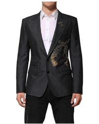 Dolce & Gabbana - Jassen ,Grijs ,Wol Bee Embroidery Wool Coat Blazer - Lyst