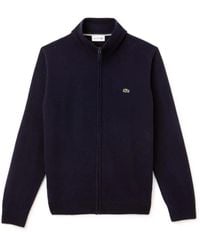Lacoste - Jassen ,Blauw ,Wol Blauwe Wollen Trui Met Ritssluiting - Lyst