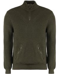 Moorer - Truien & Vesten ,Groen ,Wol Geribbelde Gebreide Wollen Turtleneck Trui - Lyst