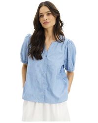 iN FRONT - Blau Gestreifte Blusenbluse Mit Puffärmeln - Lyst