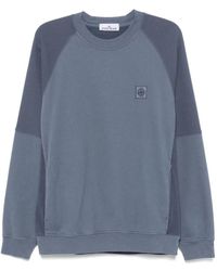 Stone Island - Blau-Grauer Baumwoll-Sweatshirt Mit Kompassabzeichen - Lyst