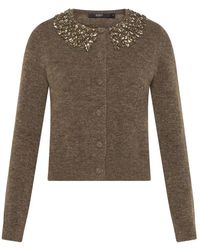Seventy - Truien & Vesten ,Bruin ,Wol Cardigan Van Wolmix Met Juwelenapplicaties - Lyst