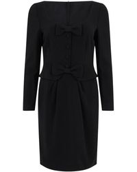 Moschino - Kleedjes ,Zwart ,Polyester Midi Jurk Met Riem - Lyst