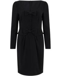Moschino - Kleedjes ,Zwart ,Polyester Midi Jurk Met Riem - Lyst