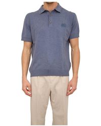 Etro - Tops ,Blauw ,Katoen Gebreide Polo Shirt - Lyst